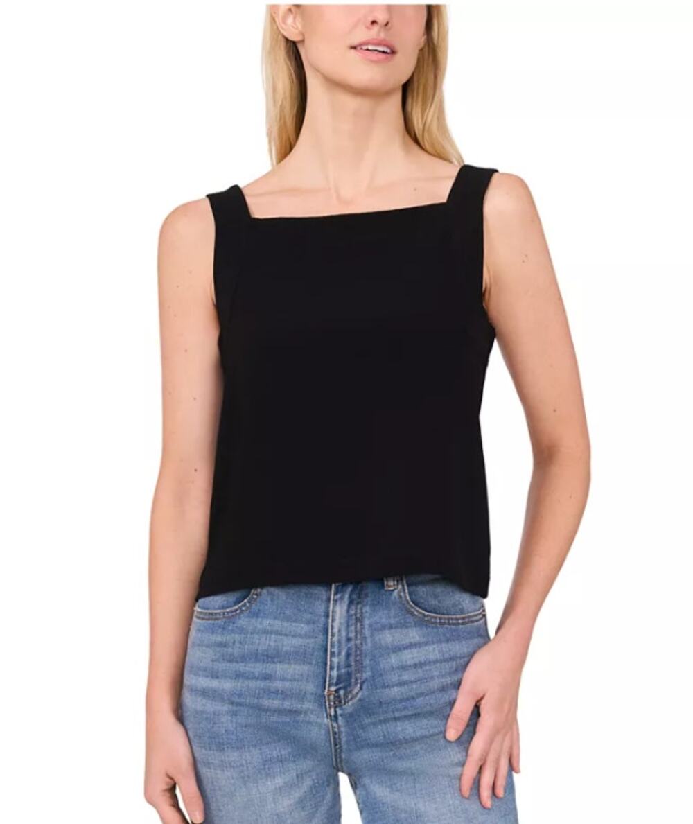 CECE Women's Square-Neck Tank Top Medium Rich Black Sleeveless NWT
